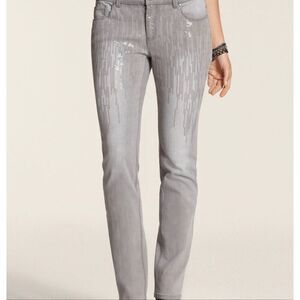 NEW Chico’s Sequin Frost Slim Jeans Gray Silver 00 US 2